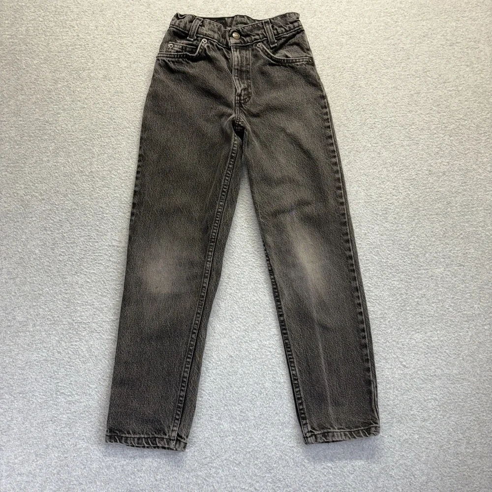 Vintage Levis 514 Jeans Boys 10 Slim Black Classic Fit‎ Orange Tab 90s Denim